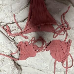 SHEIN Pink Ribbed Bikini Set